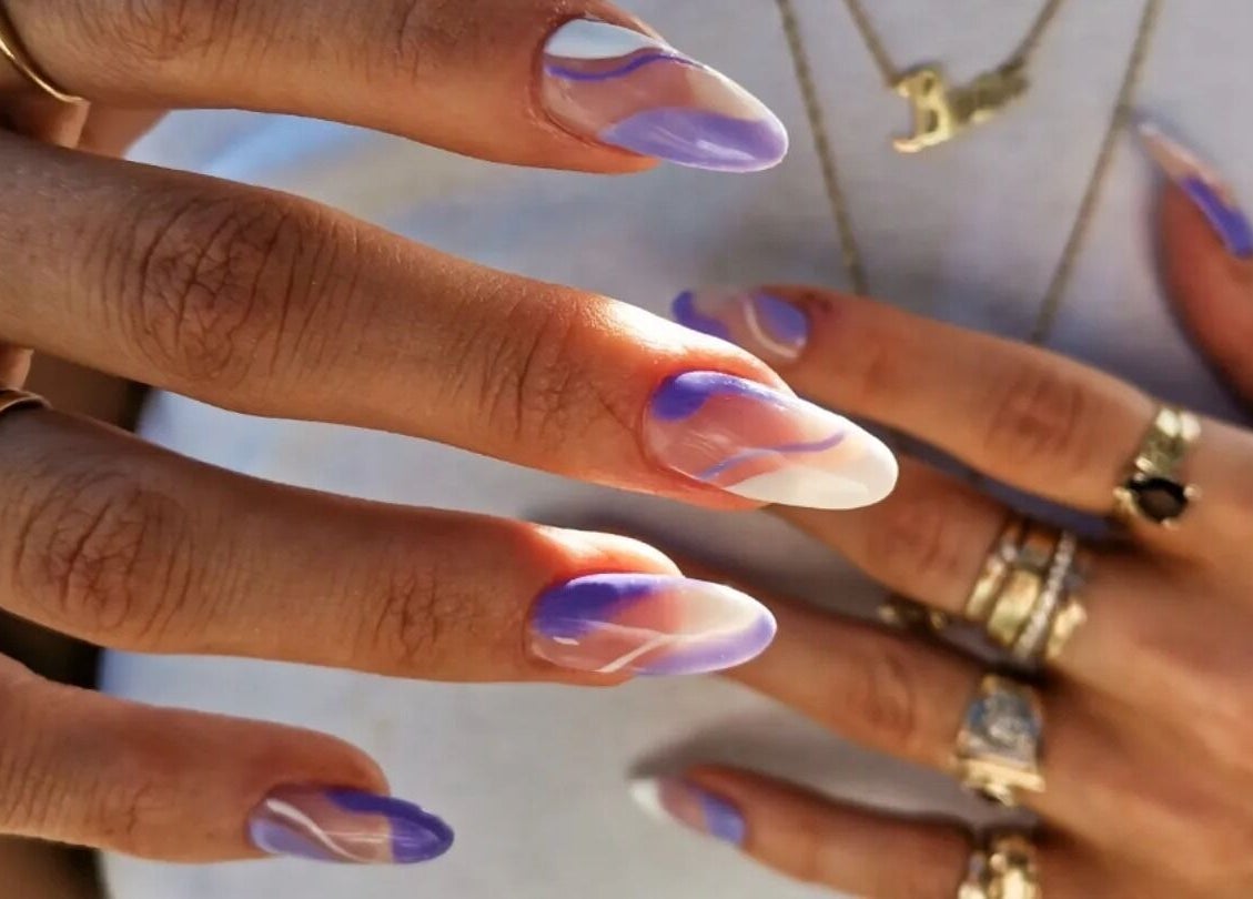 Elegant lavender nails with artistic swirls at Studio Ten, Auckland, Auckland, NZ.