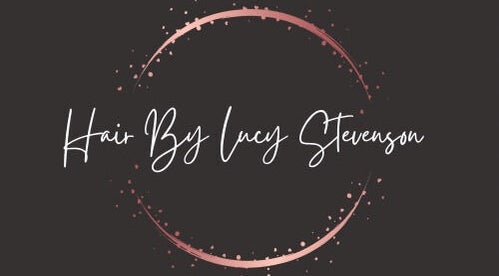 Elegant logo of Hair By Lucy Stevenson, Inverurie, Scotland, GB in a circular design on a dark background.