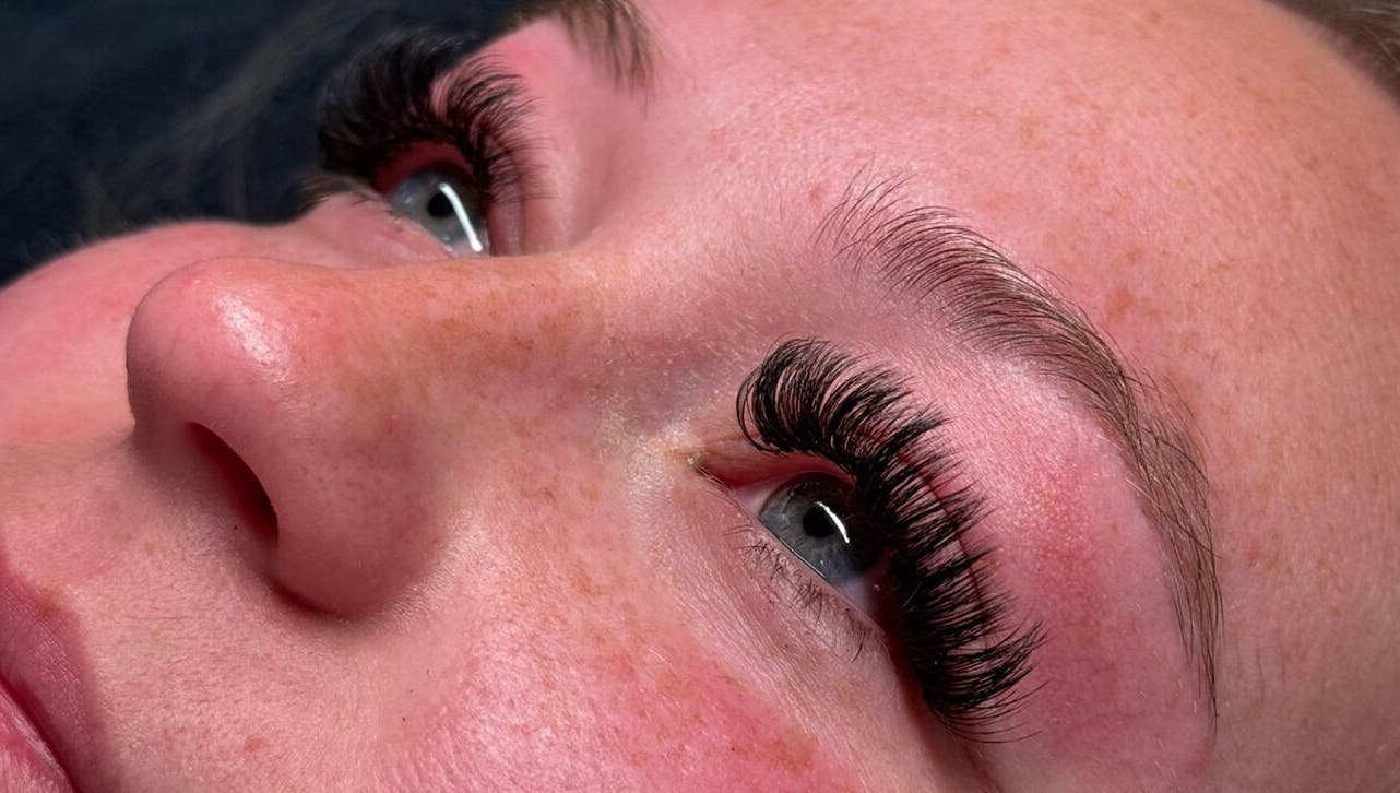 Close-up of elegant eyelash extensions at Maddy Bennetts, Loomis, California, US.