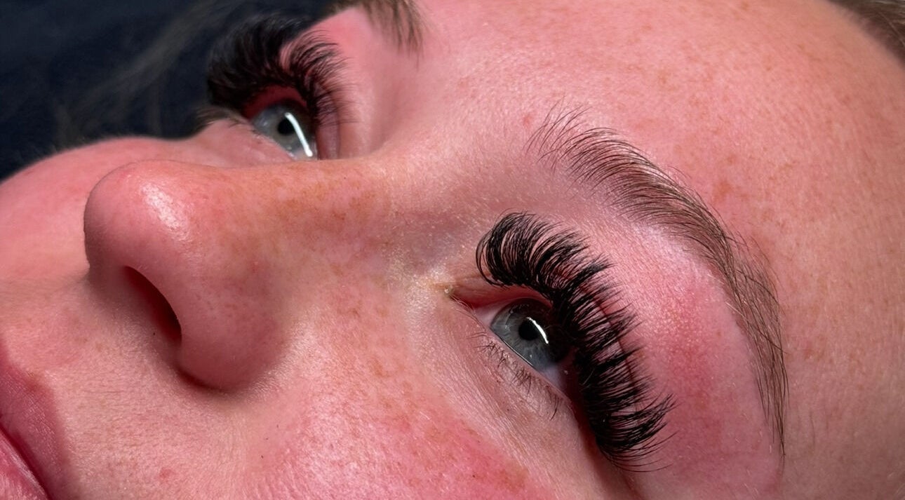 Close-up of elegant eyelash extensions at Maddy Bennetts, Loomis, California, US.
