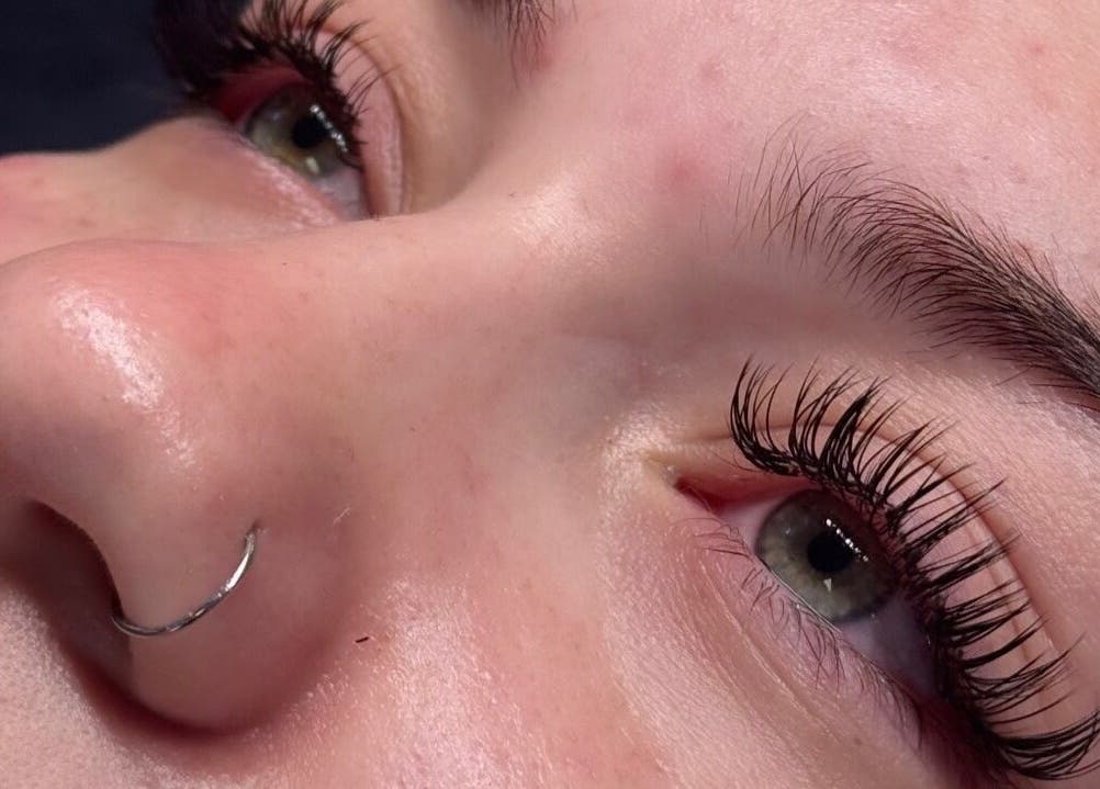 Close-up of eyelash extensions at Maddy Bennetts, Loomis, California, US, highlighting detailed artistry.