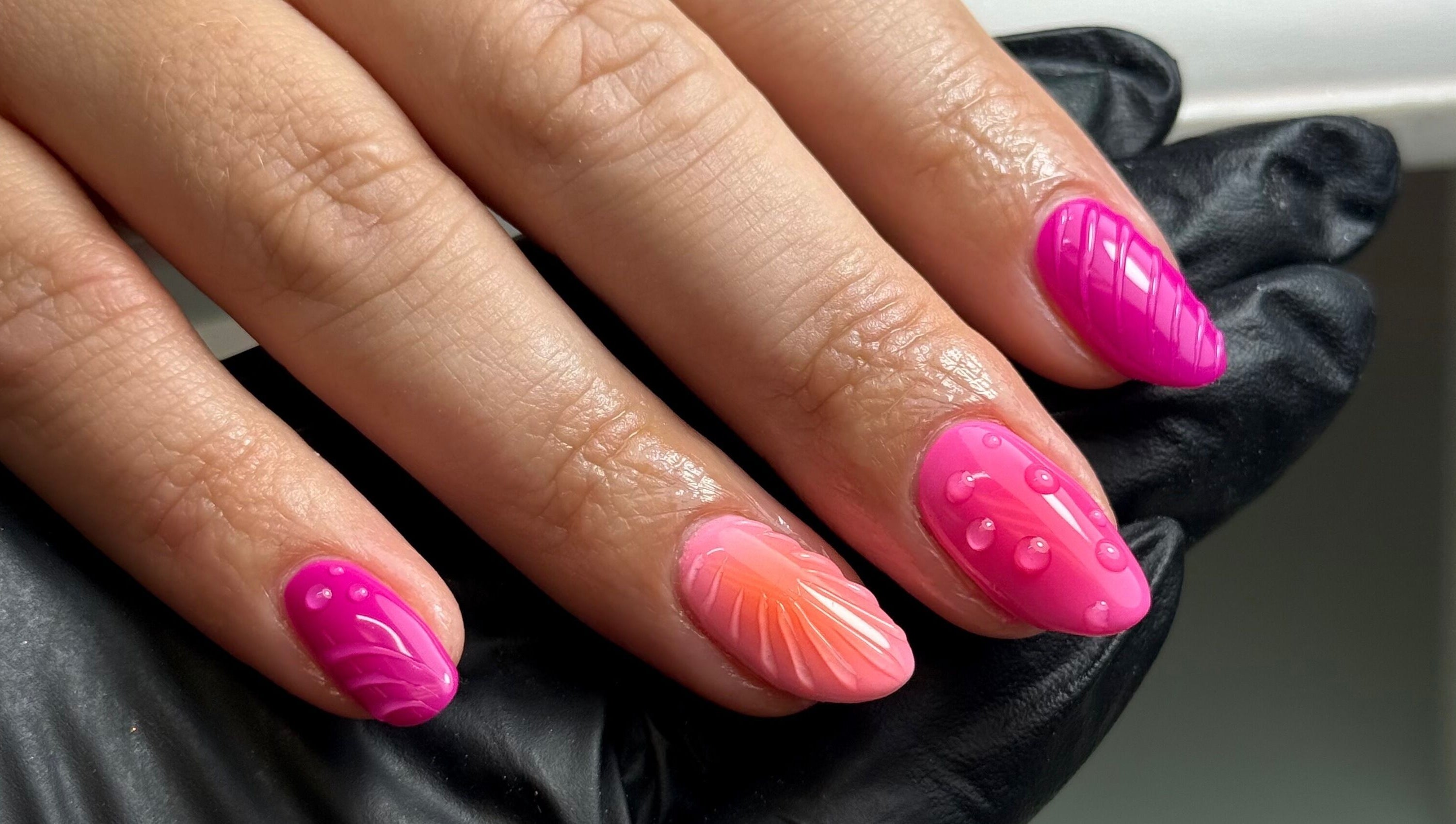 Bright pink and orange nail art design by Nails by Abby D in Plymouth, England, GB.