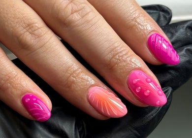 Bright pink and orange nail art design by Nails by Abby D in Plymouth, England, GB.
