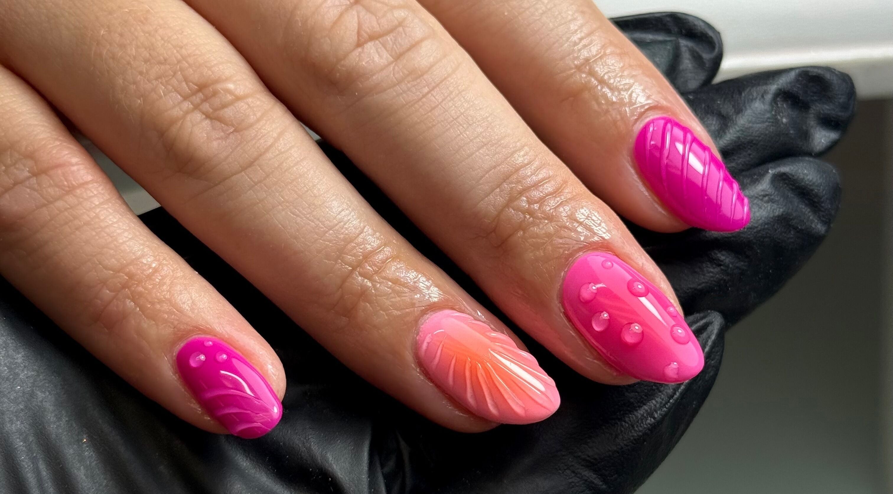 Bright pink and orange nail art design by Nails by Abby D in Plymouth, England, GB.