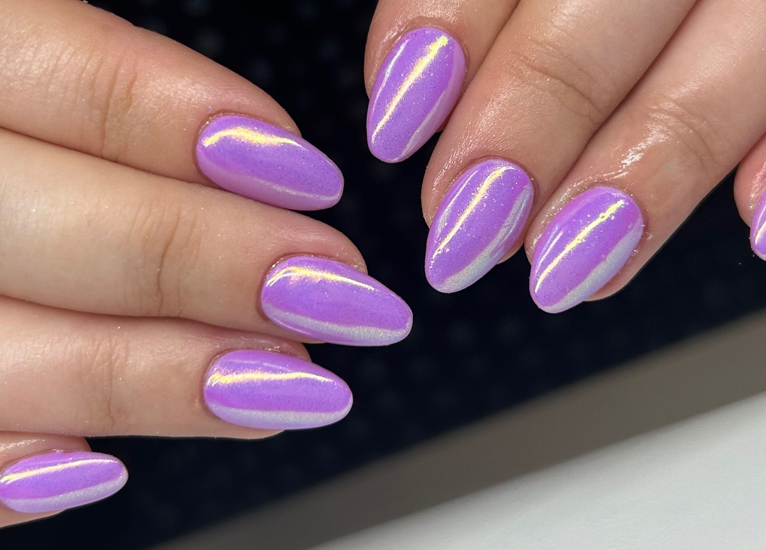 Lavender iridescent nails from Nails by Abby D, Plymouth, England, GB showcasing elegant craftsmanship.