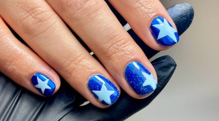 Blue starry nail art at Nails by Abby D in Plymouth, England, GB.