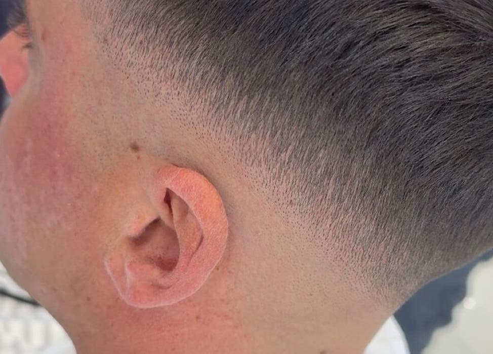 Close-up of a stylish fade haircut at Elivate Studio, Nobleton, Ontario, CA.