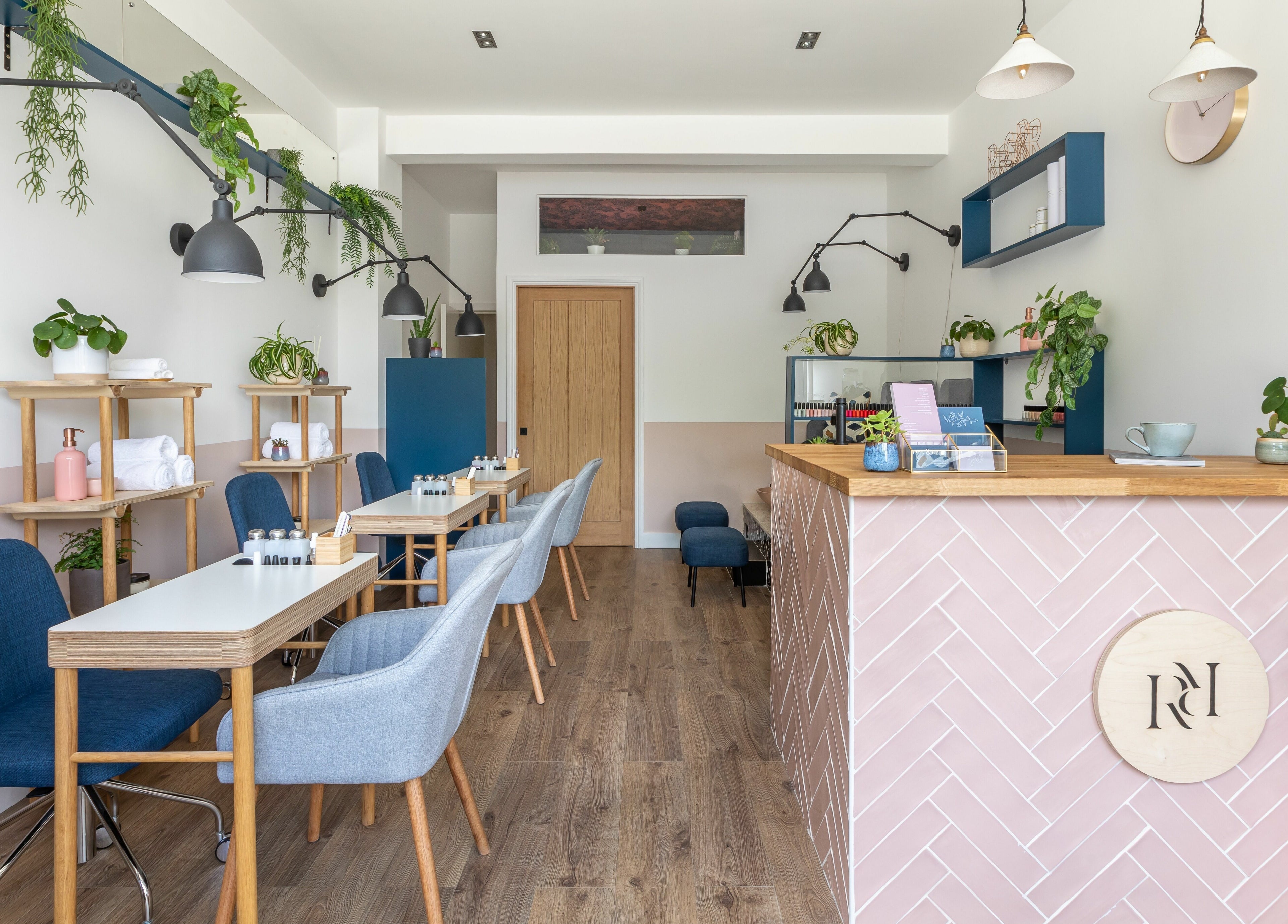 Modern interior of Rose and River, London, England, GB with plants and elegant decor.
