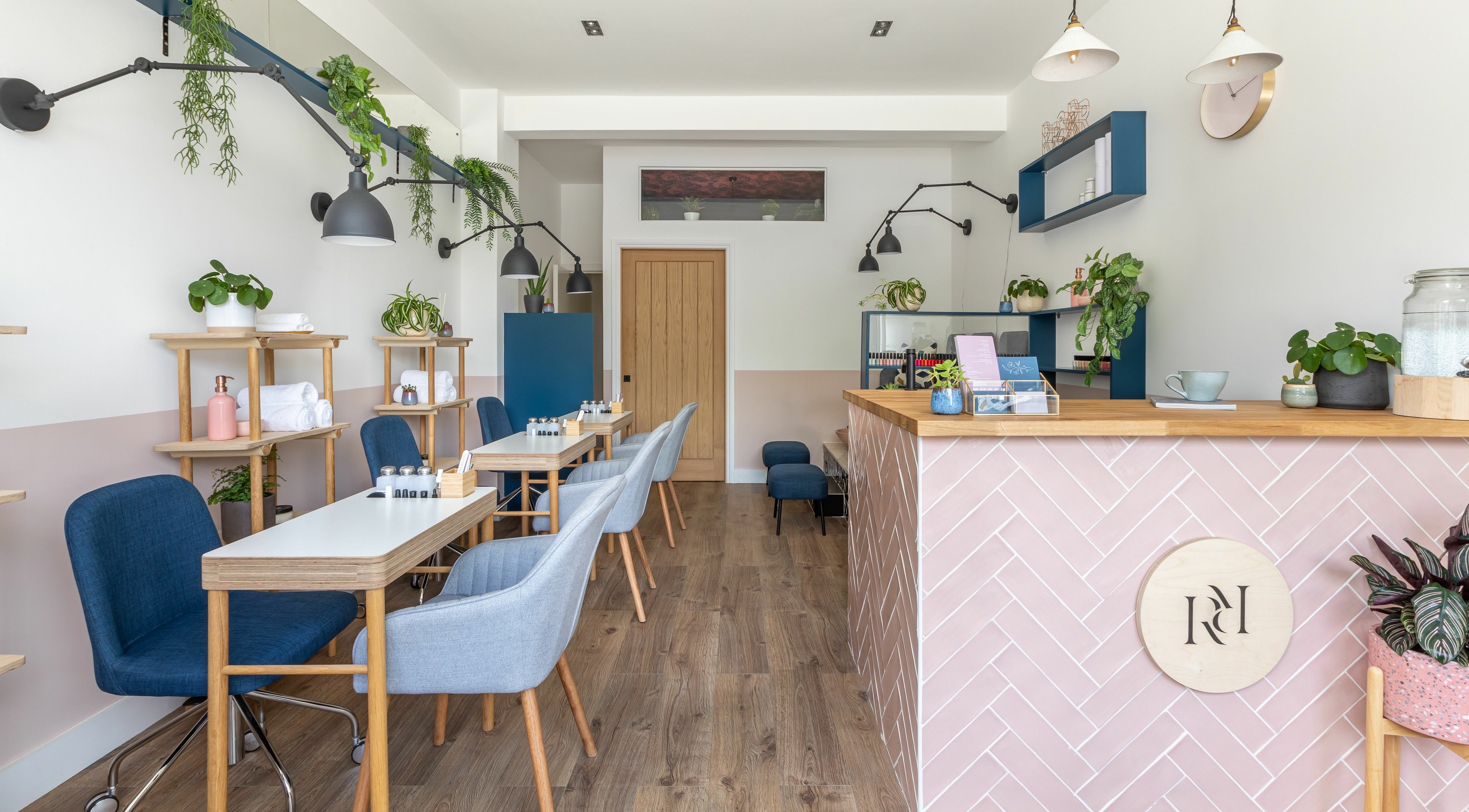 Modern interior of Rose and River, London, England, GB with plants and elegant decor.