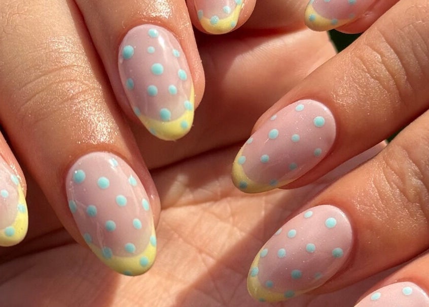 Polka dot nail art at Morgan Sophie Nails, Colchester, England, GB, showcasing unique style and finesse.