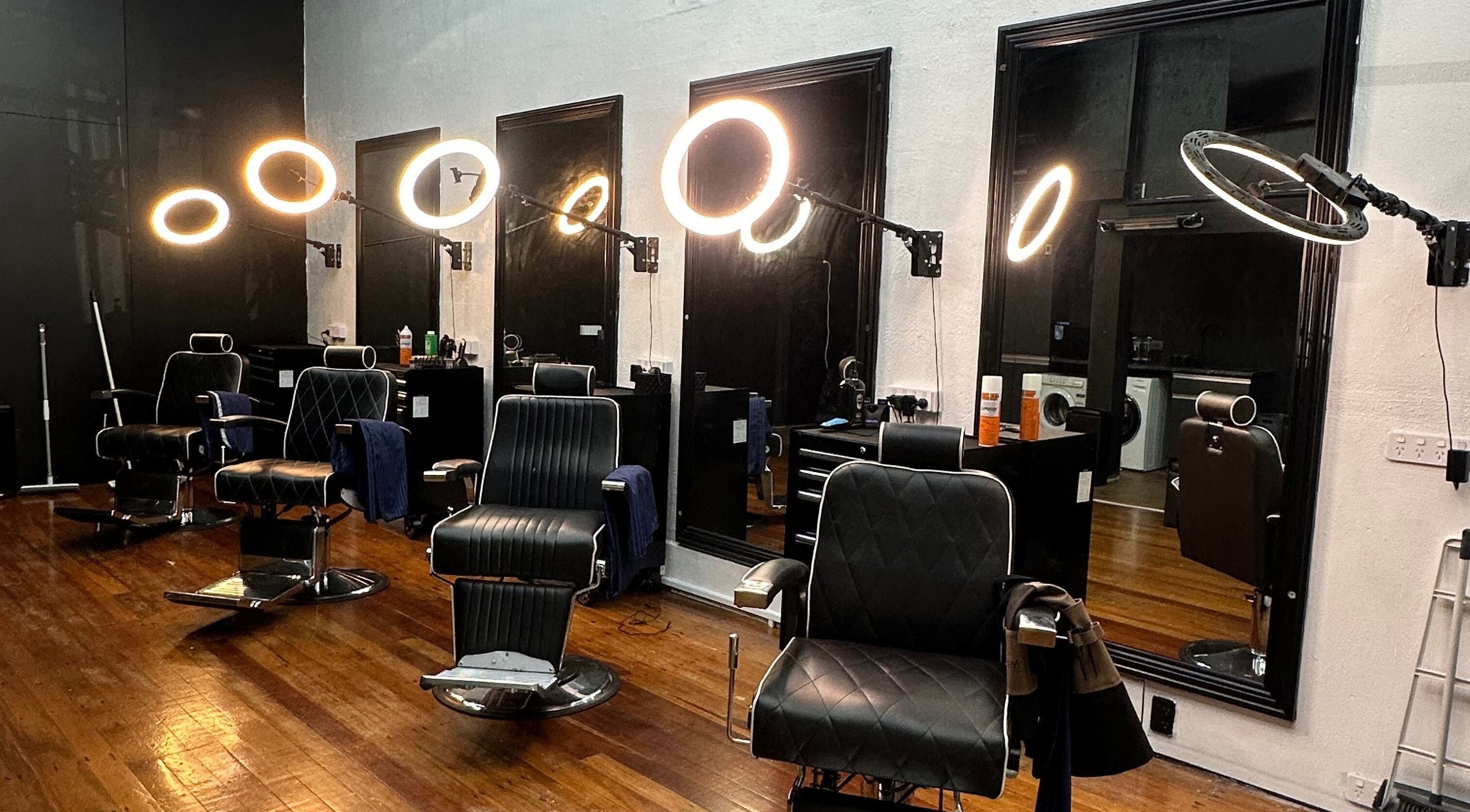 Sleek barber chairs with ring lights at Only Fades Barbershop Inv, Invercargill, Southland, NZ.