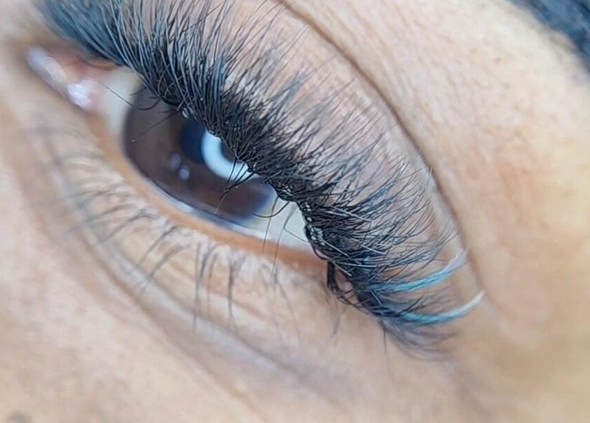 Close-up of expertly styled eyelash extensions at Lash Bar Beauty and Brows, Benoni, Gauteng, ZA.