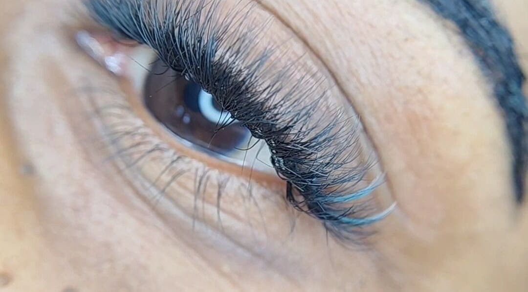 Close-up of expertly styled eyelash extensions at Lash Bar Beauty and Brows, Benoni, Gauteng, ZA.