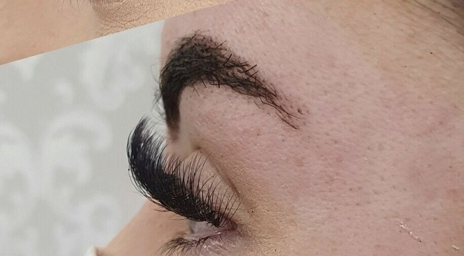 Close-up of elegant eyelash extensions at Ego Nails & Beauty, Workington, England, GB.