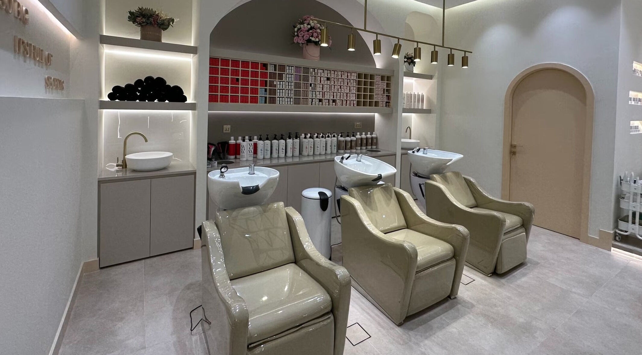 Elegant wash stations at The Nest Salon, Sobha Hartland, دبي, Dubai, AE, offering a tranquil beauty escape.