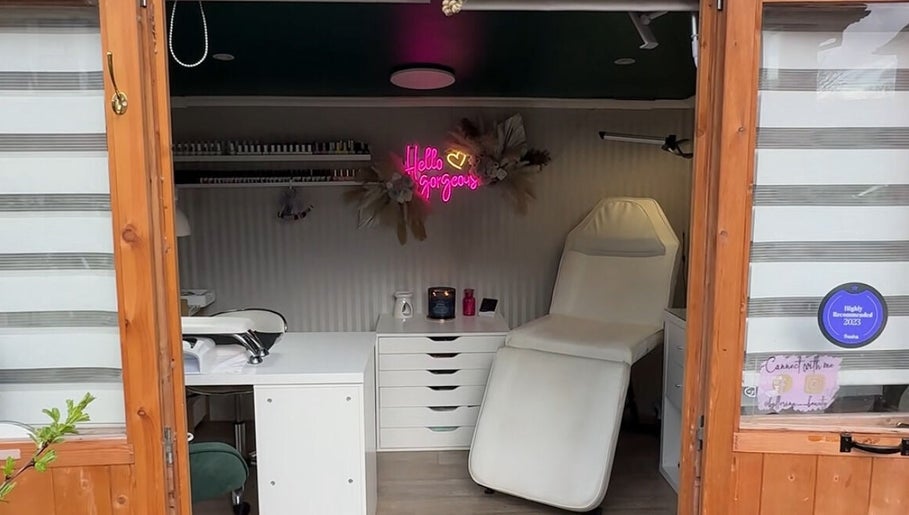 Interior of Ballerina Beauty, Leeds, England, featuring chic decor and treatment chair.