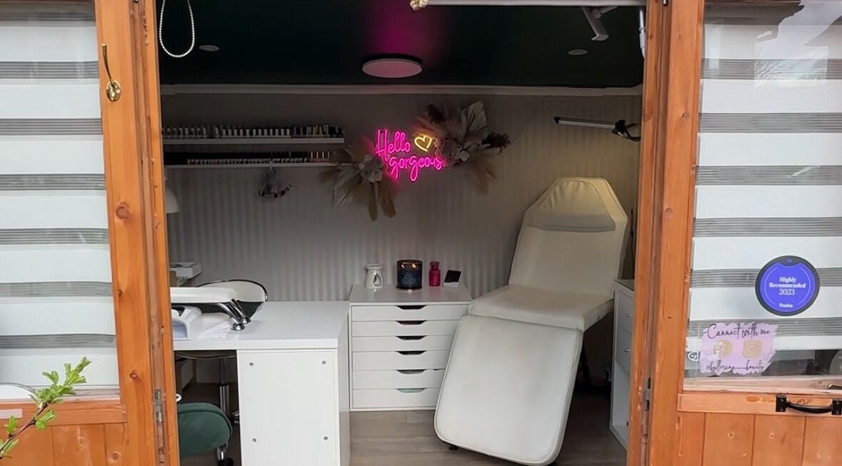 Interior of Ballerina Beauty, Leeds, England, featuring chic decor and treatment chair.