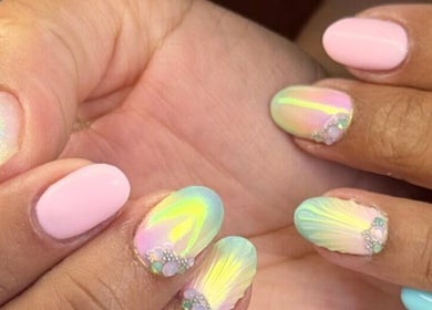 Colorful pastel nails with intricate designs at Ballerina Beauty, Leeds, England, GB.