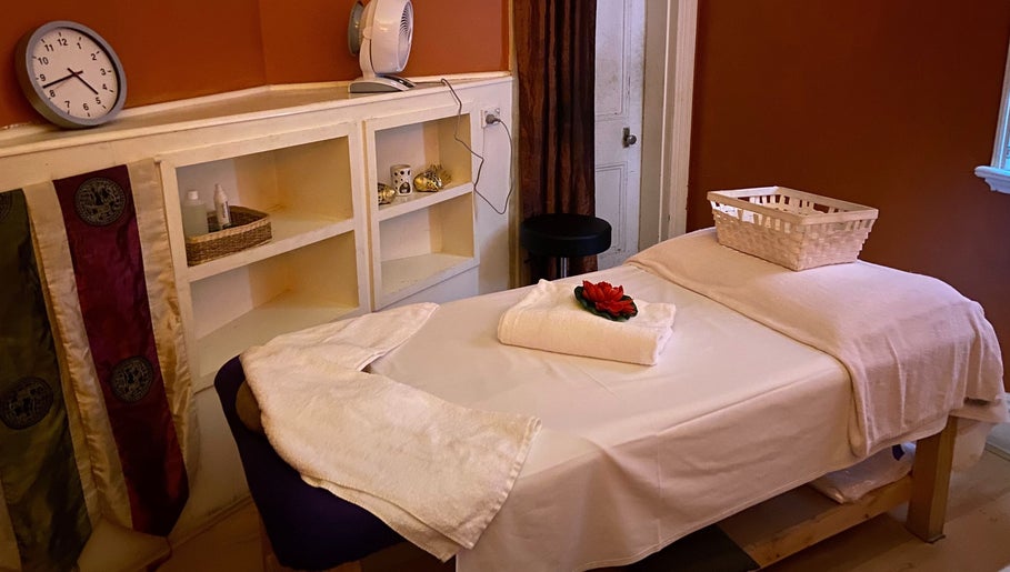 Massage room at Nina Thai Massage - Richmond Store with calming decor in Richmond, Victoria, AU.