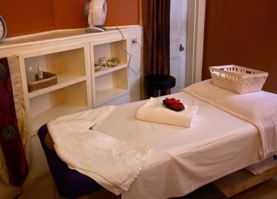 Massage room at Nina Thai Massage - Richmond Store with calming decor in Richmond, Victoria, AU.