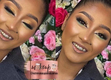 Stunning makeup look at Chichimakeupandlashes, Johannesburg, Gauteng, ZA, showcasing vibrant floral background.