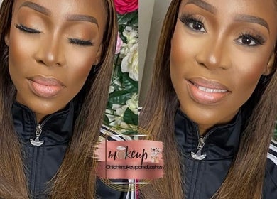 Beautiful makeup look by Chichimakeupandlashes, Johannesburg, Gauteng, ZA. Elegant floral backdrop complements style.