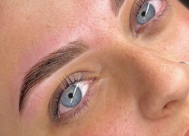 Close-up of styled eyebrows and eyes at Theglow by CLS, Batley, England, GB.