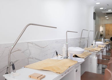 Elegant nail stations at Brick Lane Nail Spa in London, England, GB, offering a tranquil beauty experience.