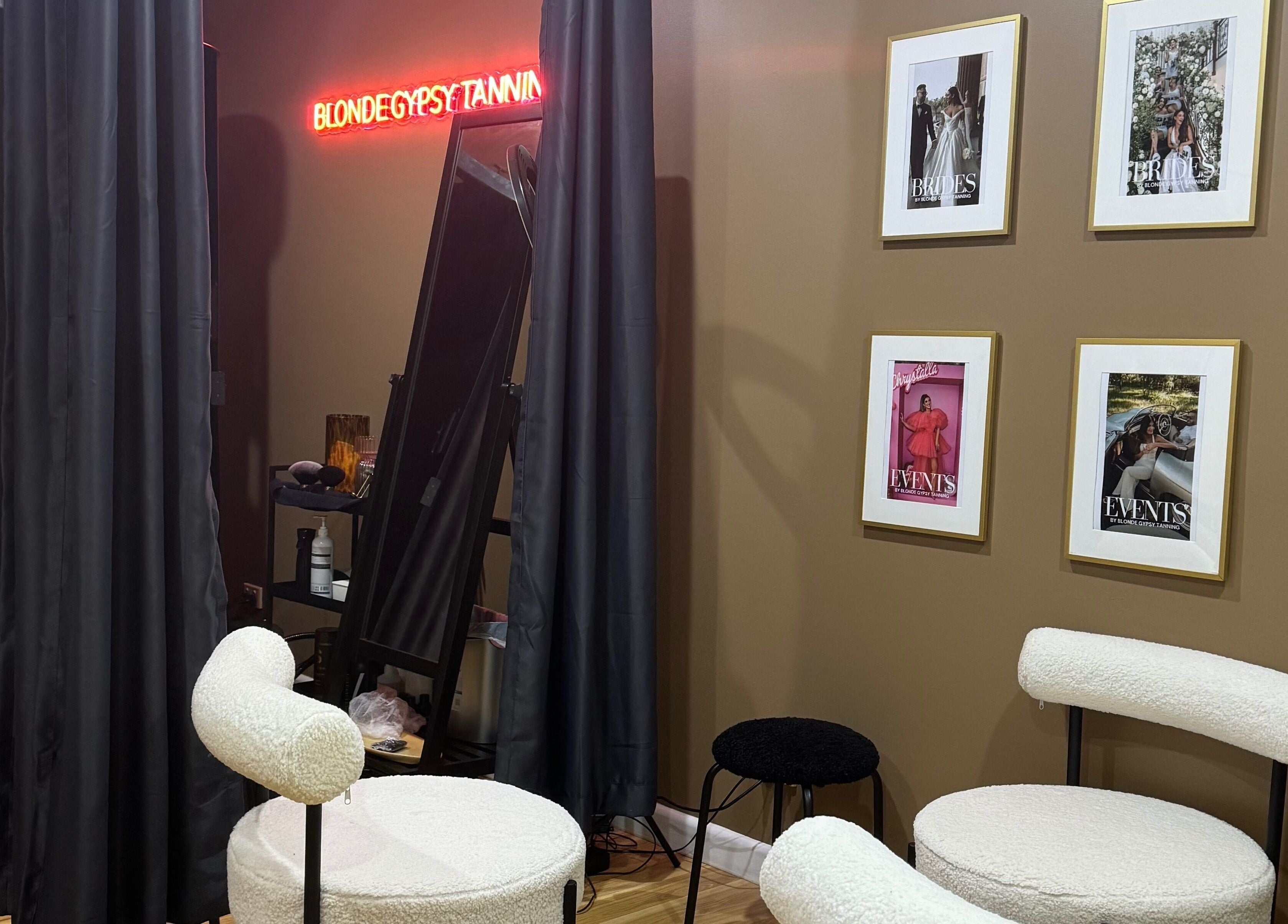 Blonde Gypsy Tanning venue interior with elegant decor in Belmore, New South Wales, AU.