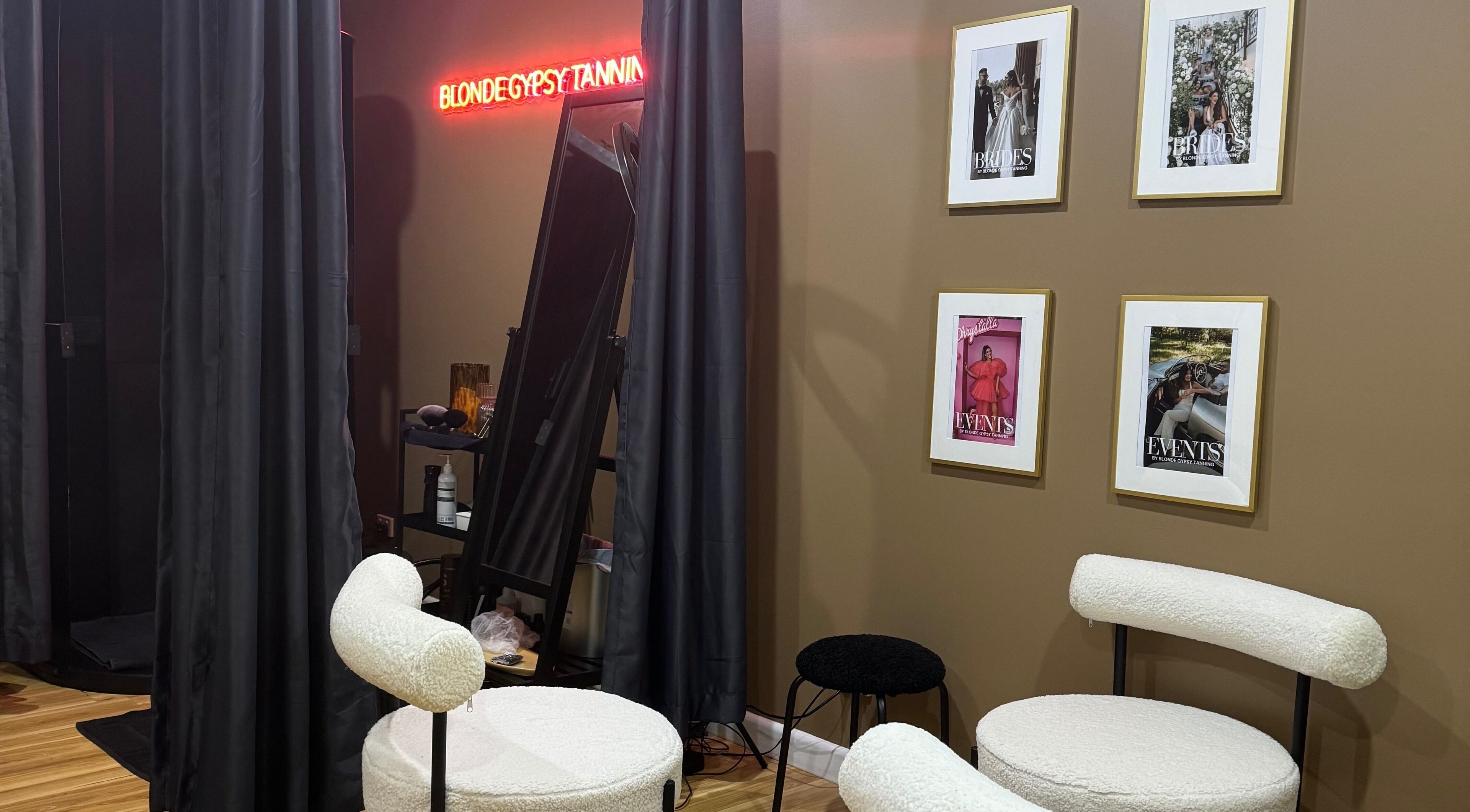 Blonde Gypsy Tanning venue interior with elegant decor in Belmore, New South Wales, AU.