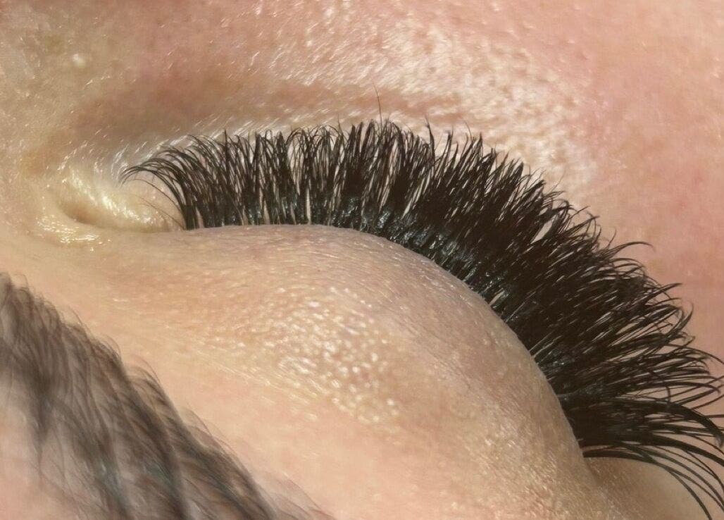Close-up of eyelash extensions at ALM Beauty, Brighton And Hove, England, GB.