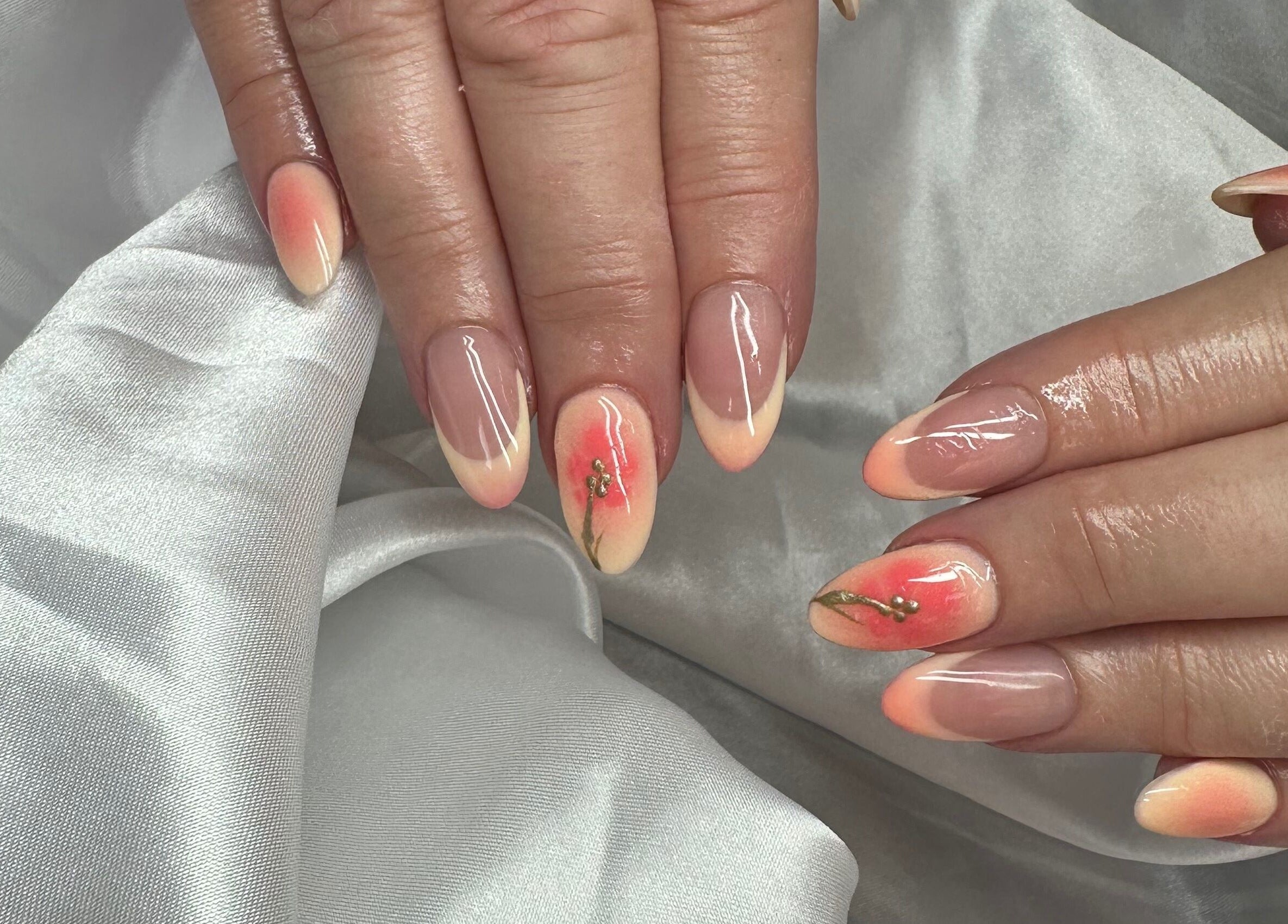 Elegant floral nail art at Lush Hair and Nails, Stockton on Tees, England, GB.