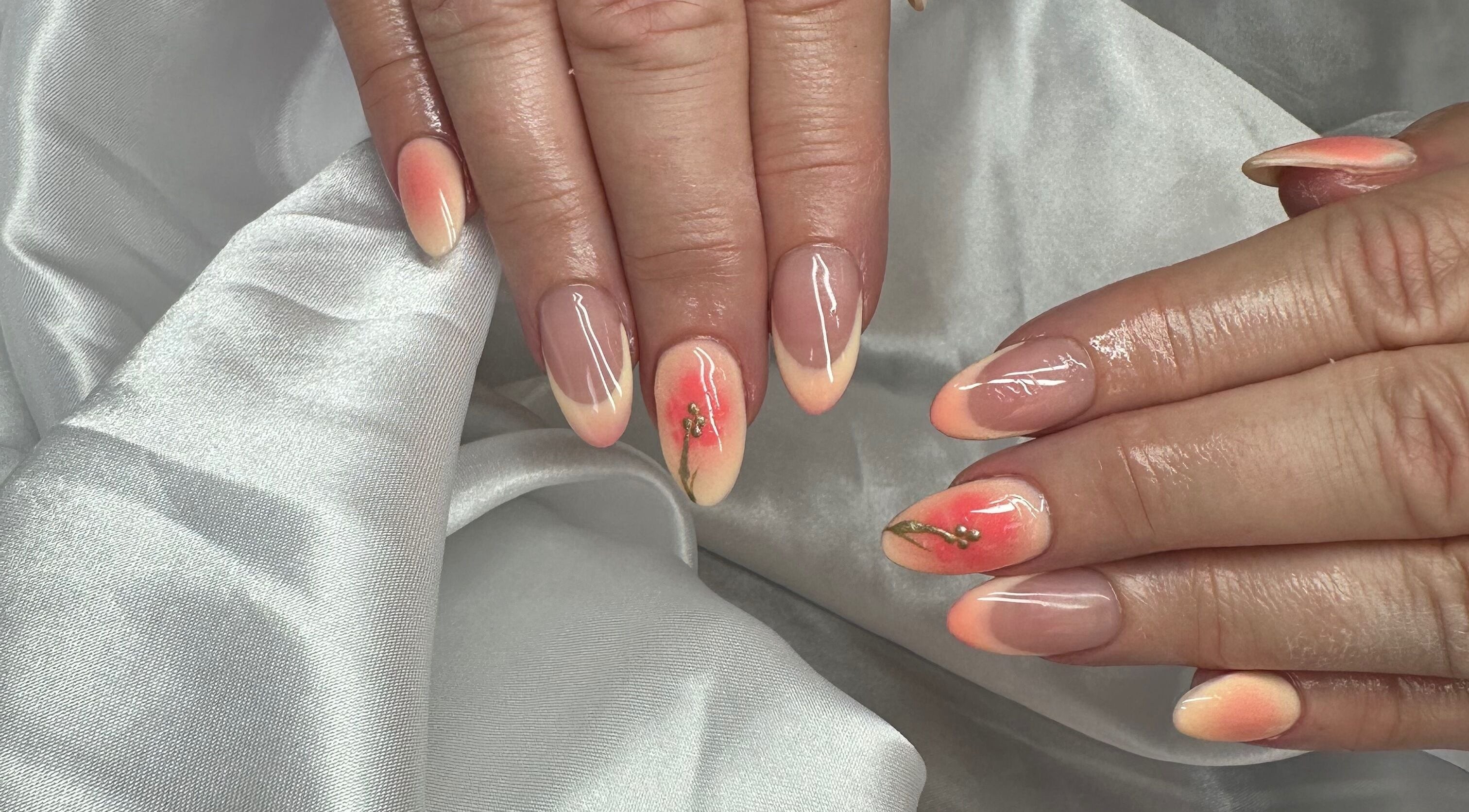 Elegant floral nail art at Lush Hair and Nails, Stockton on Tees, England, GB.