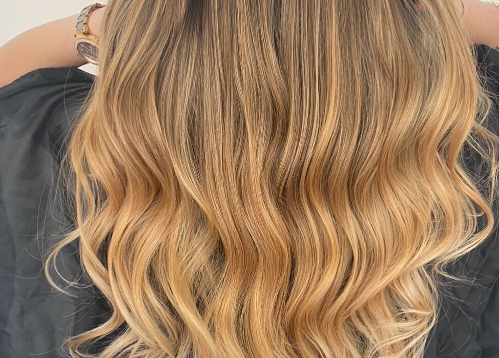 Golden wavy hair styled at Lush Hair and Nails, Stockton on tees, England, GB.