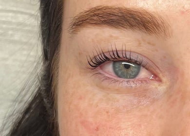 Close-up of enhanced eyelashes at Beths Beauty Services, Morphett Vale, South Australia, AU.