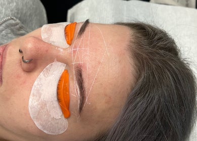 Close-up of a client receiving eyelash extensions at bethsbeautyservices, Morphett Vale, South Australia, AU.