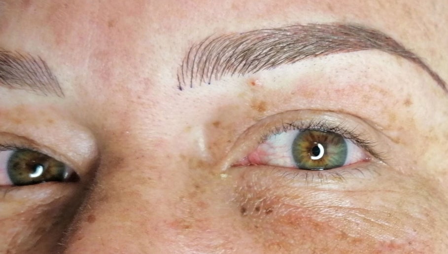 Close-up of expertly inked eyebrows at Inked Elegance, Randburg, Gauteng, ZA, showcasing meticulous beauty.
