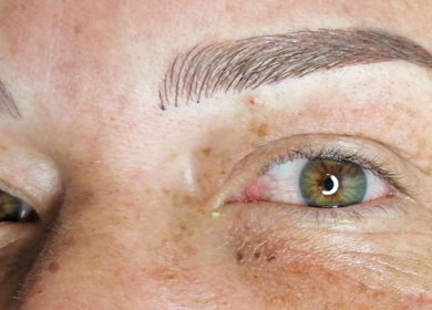 Close-up of expertly inked eyebrows at Inked Elegance, Randburg, Gauteng, ZA, showcasing meticulous beauty.