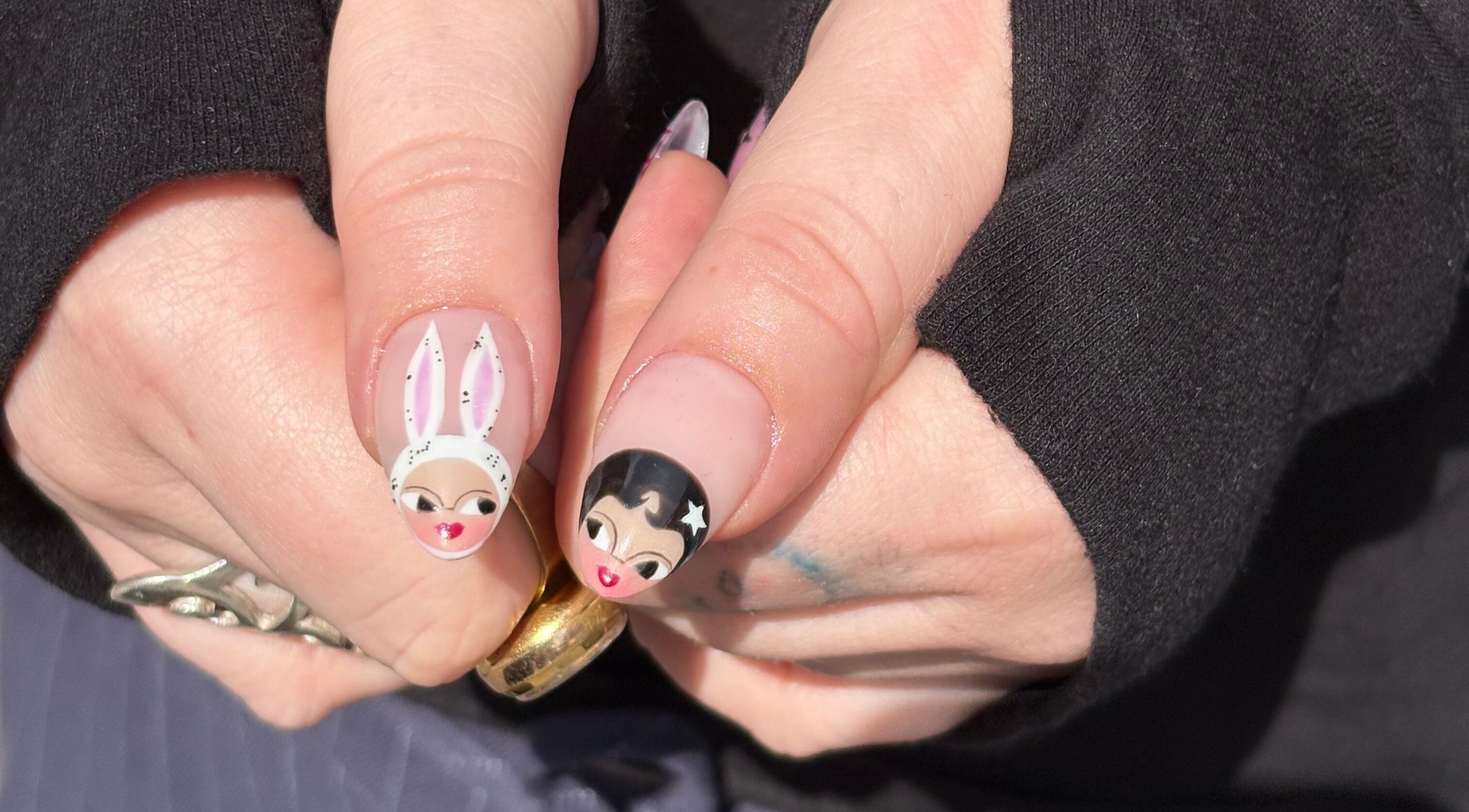 Creative cartoon nail art design by byphoeb in Cardiff, Wales, GB, showcasing unique character illustrations.