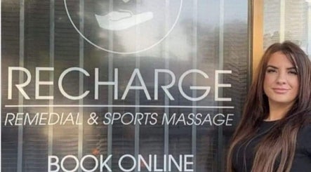 Front view of Recharge Remedial And Sports Massage in Roleystone, Western Australia, AU with a guest.