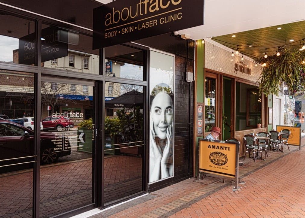 About Face beauty clinic entrance in Taree, New South Wales, AU, showcasing chic design and inviting entrance.