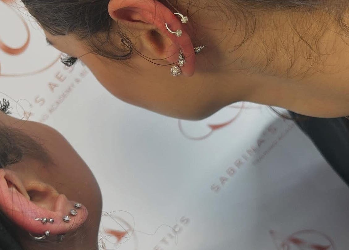 Chic ear piercings displayed at Camden London in London, England, GB.