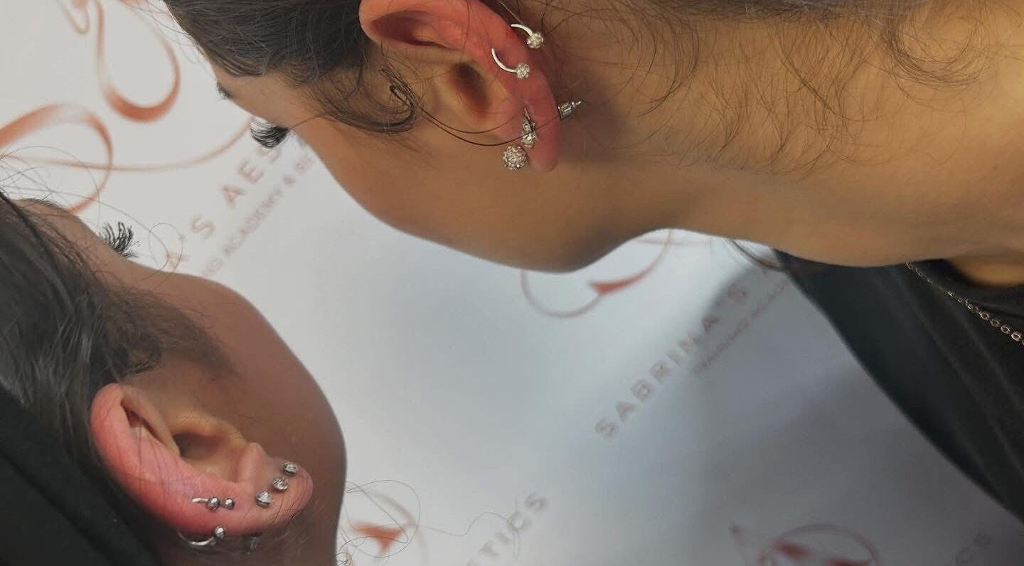 Chic ear piercings displayed at Camden London in London, England, GB.