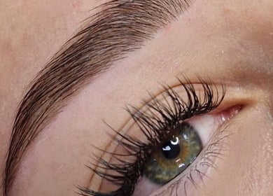 Perfectly shaped eyebrow and lush lashes showcased at SORCIA, Bournemouth, England, GB.