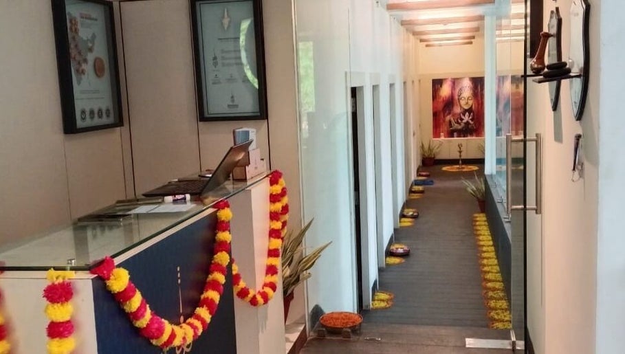 Reception and serene pathway at Meghavi Wellness Spa | The Stadel, Kolkata, West Bengal, IN