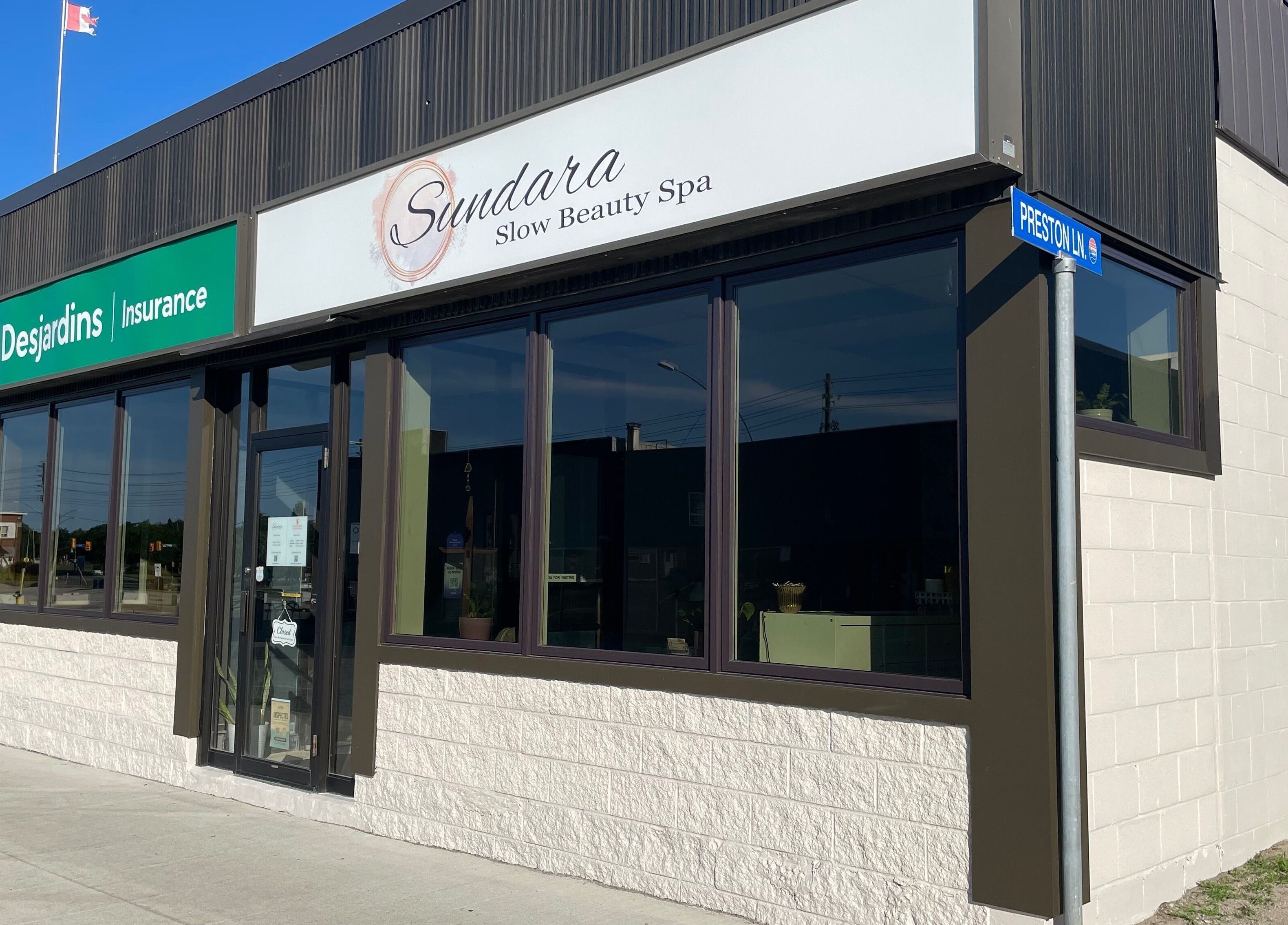 Front view of Sundara Spa at Midland, Ontario, CA, showcasing modern design and inviting entrance.
