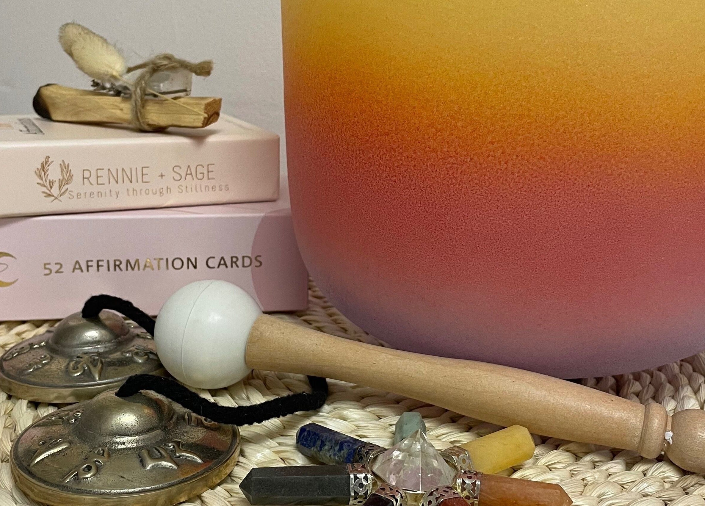 Meditation tools and crystals at Sundara Spa, Midland, Ontario, CA, create a serene atmosphere.