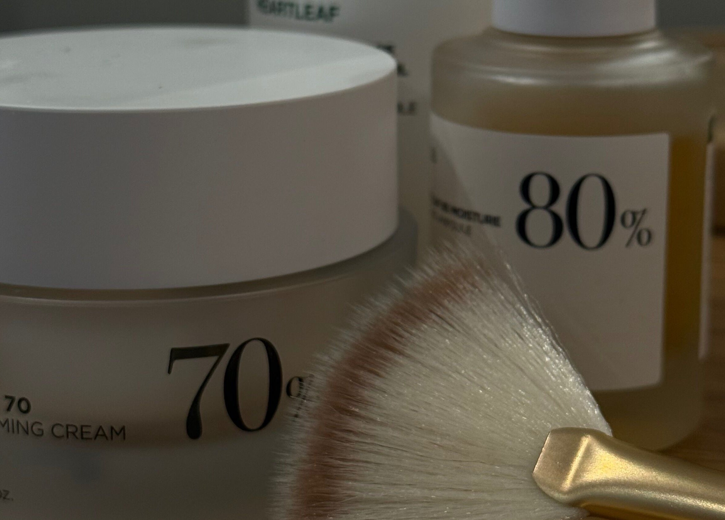 Skincare essentials at Amanda’s Beauty Room, Muswellbrook, New South Wales, AU. Highlighting calming cream and brush.