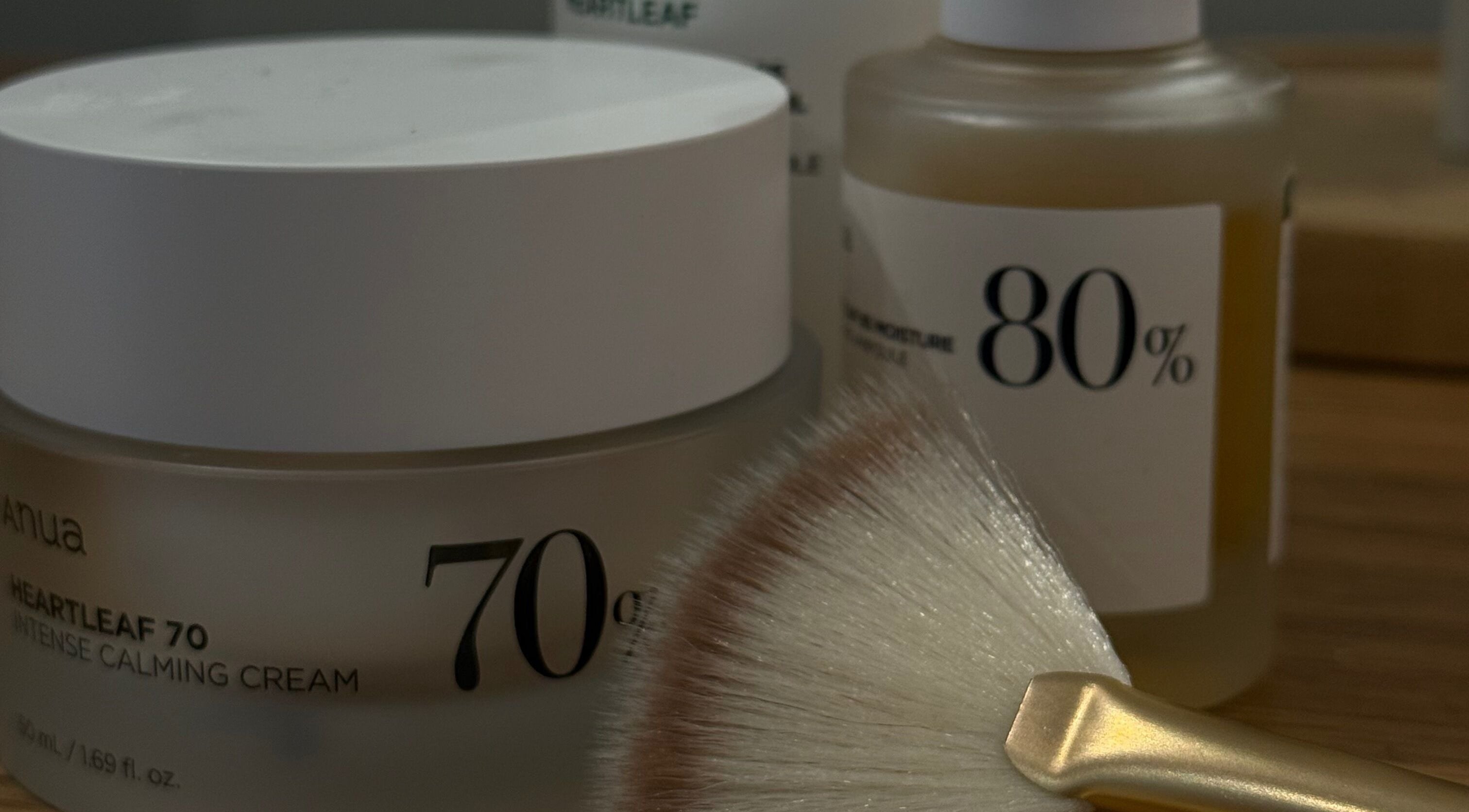 Skincare essentials at Amanda’s Beauty Room, Muswellbrook, New South Wales, AU. Highlighting calming cream and brush.