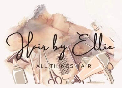 Logo of Hair By Ellie, Sunderland, England, GB, featuring hair tools and artistic backdrop.